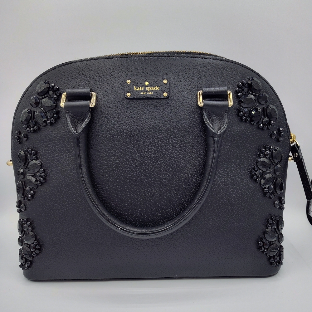 Kate Spade Black Jeweled Dome Satchel Crossbody Bag w/ Dust Bag & Charm HTF!! - Picture 2 of 6